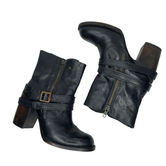 Free Bird by Steven Black Leather Bama Ankle Bootie Heels Boots Buckle Zippers 8 - Picture 3 of 12